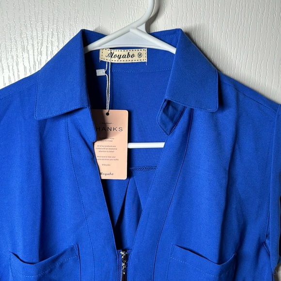 Moyabo Womens Sleeveless V Neck Zip Up Chiffon Blouses  Blue Medium - Picture 2 of 9